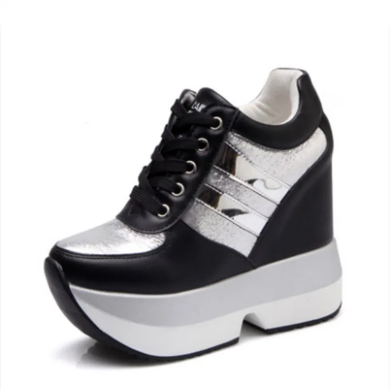 2022 Autumn Women High Platform Shoes Height Increasing Casual Shoes 12 CM Thick Sole Trainers Breathable Shoes Women Sneakers