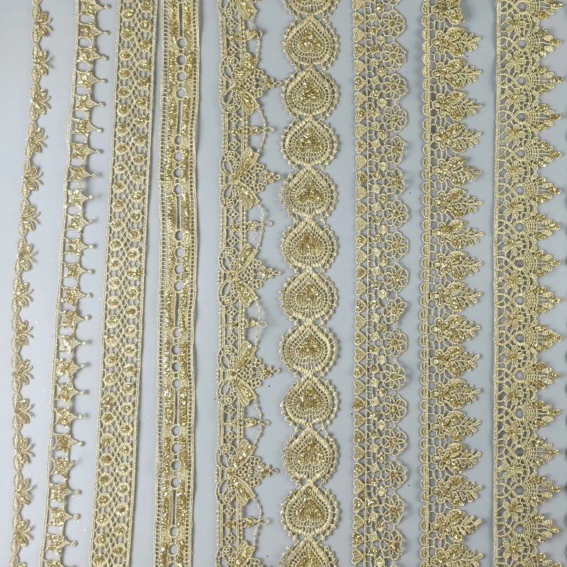 zsbszc 20 Yards Hohle Glänzende Puder-Goldspitze Cheongsam-Kleidung Saum Vorhang Spitzenbesatz Stoff DIY-Zubehör SF22 SF35 – Detail 10