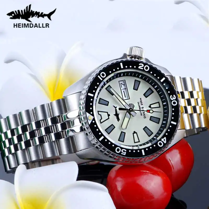 HEIMDALLR Sharkey SKX007 NH36 Automatic Watch Men Sapphire Mechanical Vintage Diver Watches 200m Full Surface C3 Super Luminous