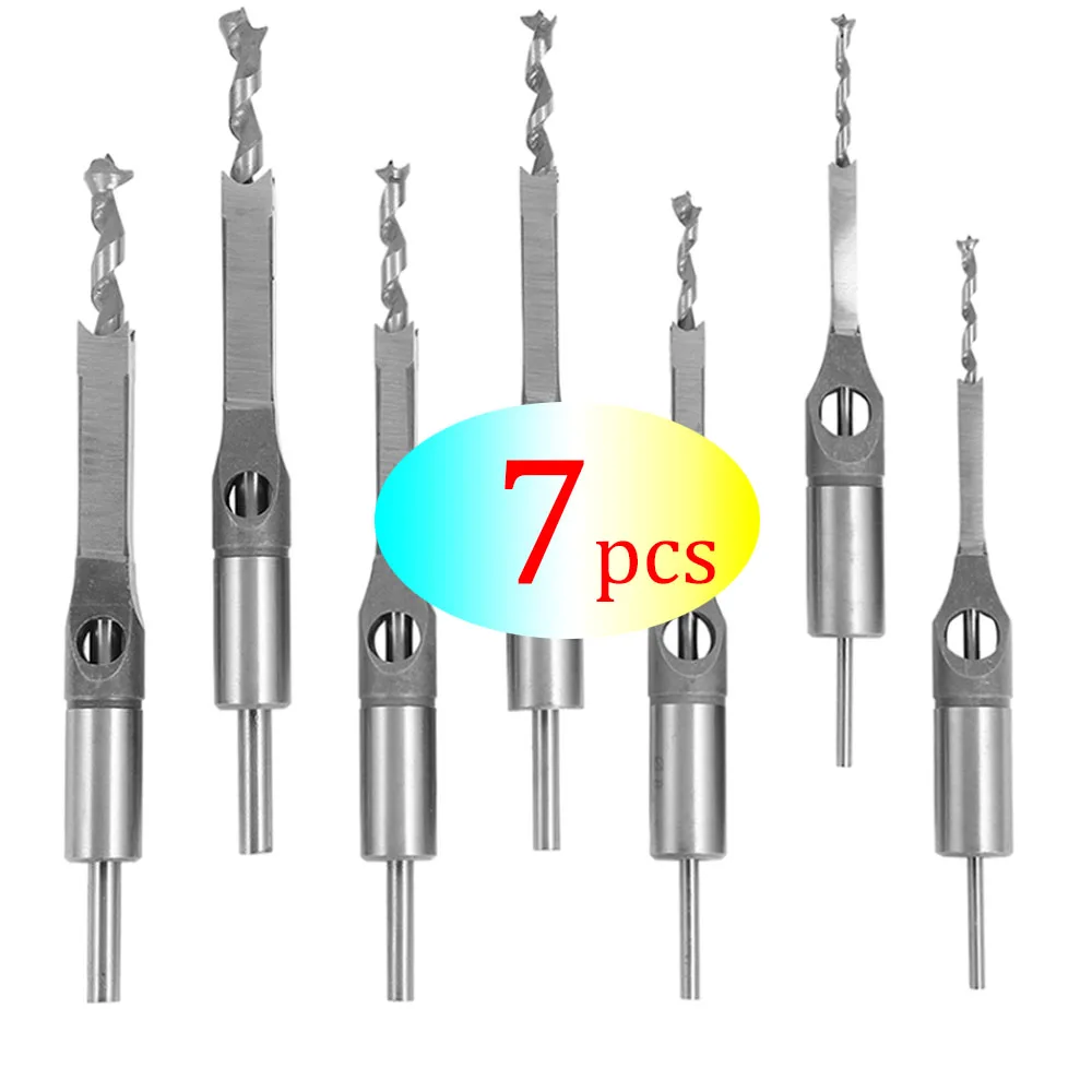 

Hige quality 7pcs 1/4 to 1/2 Square Hole Drill Bit 45 Steel Mortising Drilling Woodworking Tools