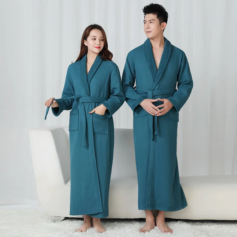 

Thickened Cotton Waffle Double Lengthened Couple Towel Bathrobe Hotel Men And Women Bathing Absorbent Yukata Winter Nighties