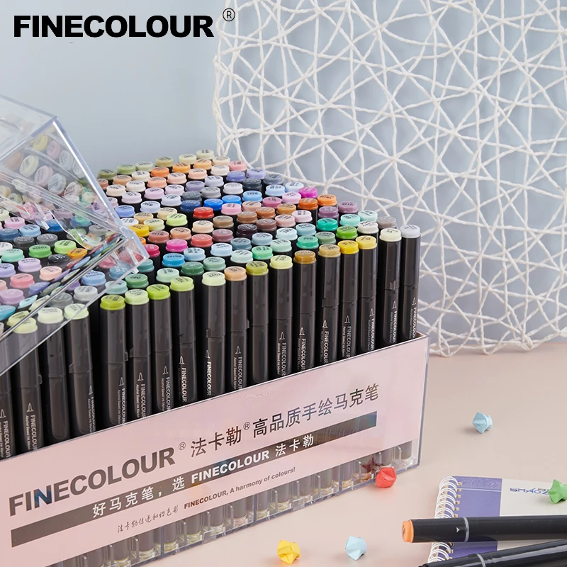 Finecolour Art Markers/Plastic Portable Hard Box EF100/101/102/103 160/240/480 Colors Alcohol Based Ink Marker Double-Head Brush