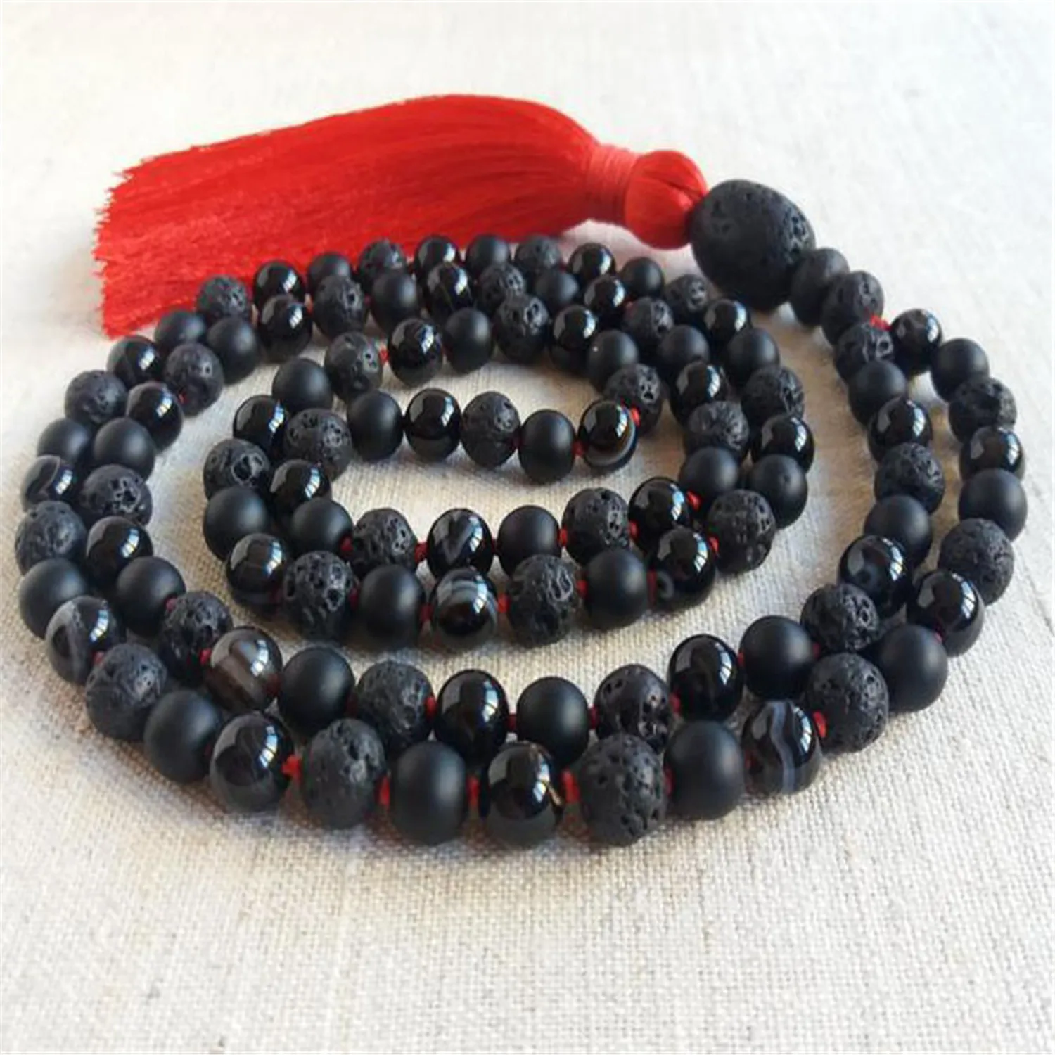 8mm Natural Lava Stone 108 Beads Tassels Necklace Spirituality Yoga  Meditation Buddhism Handcrafted Pray Prayer Bless Cuff Mala