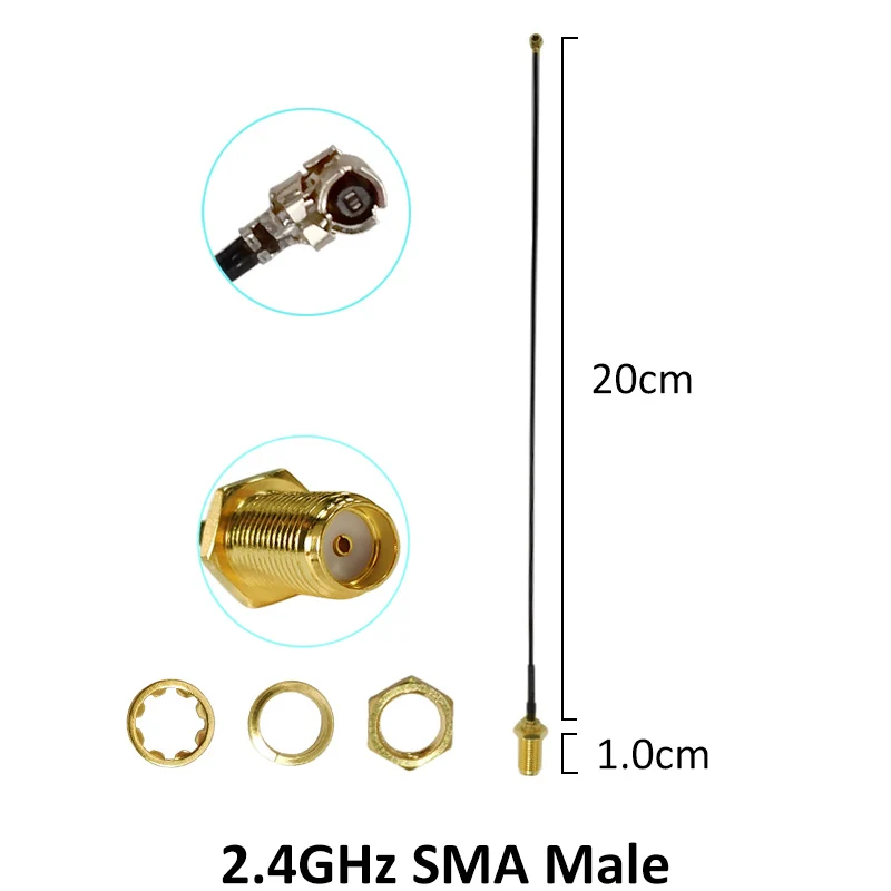 Antenne wifi 2.4GHz 5dBi SMA mâle à gain élevé pour routeur Booster et 21cm IOT RP-SMA à ufl. Câble d'extension IPX 1.13 Pigtail, câble d'extension