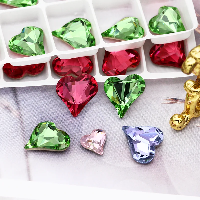 Fresh Color Rose Heart Shaped Pointback Crystal Loose Rhinestones for Nail Shiny K9 Glass Strass Crystal Glue on Clothes Jewelry