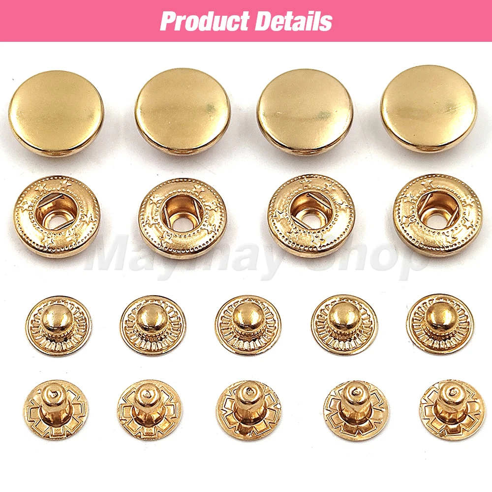 10Sets 201/203/831/633/655 Snap Fasteners Metal Snaps Press Button Studs For Sewing Clothes Garment Bags Shoes Leathercraft