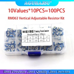 10Values*10PCS=100PCS RM063 Vertical Adjustable Resistor Kit   In Box 500 ohm-1M ohm Multiturn Trimmer Potentiometer Set