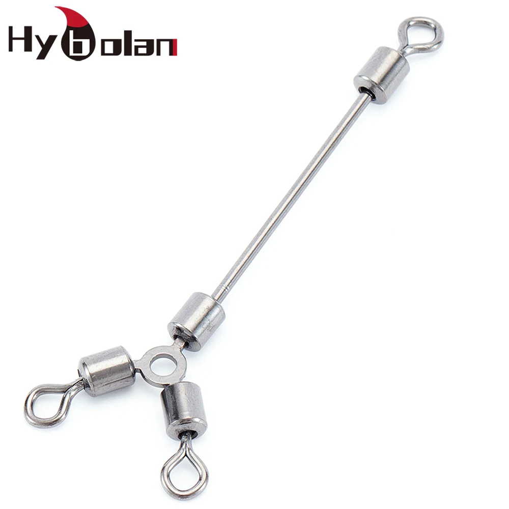 10pcs 3 way Long Swivels Ball Bearing Swivel Solid Rings Rolling Swivel Steel Hook Connector Sea Boat Fishing Hook Accessories