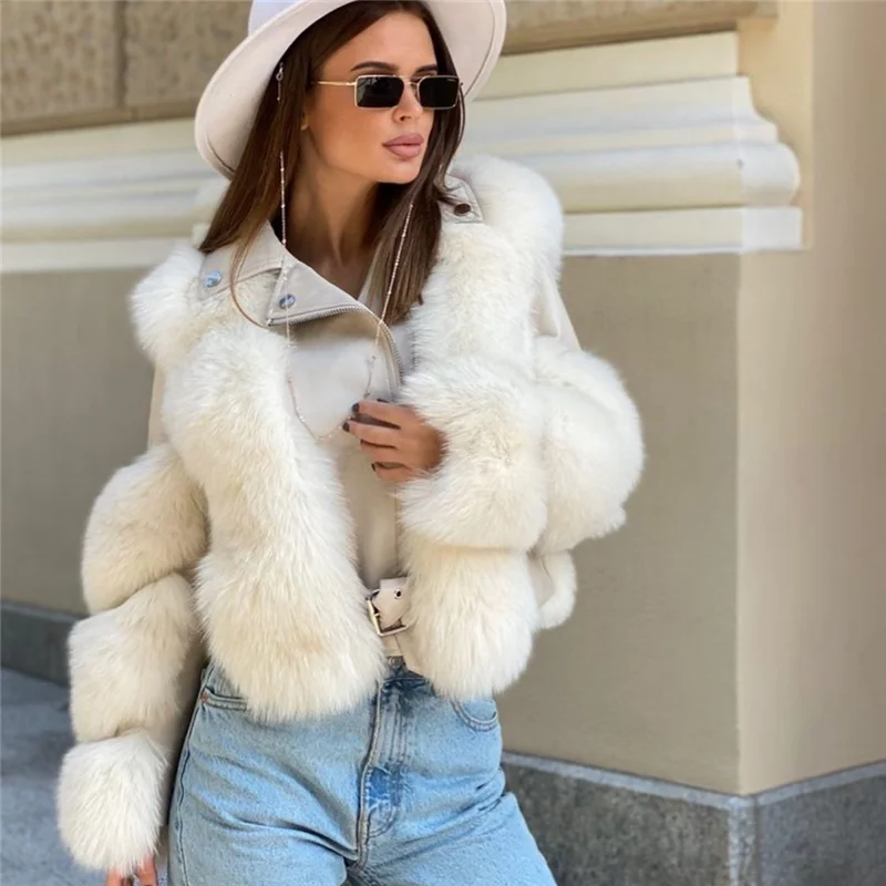 Fashion Real Fox Fur Coats With Genuine Sheepskin Leather Whole skin Natural Fox Fur Jacket Outwear Luxury Women Winter New