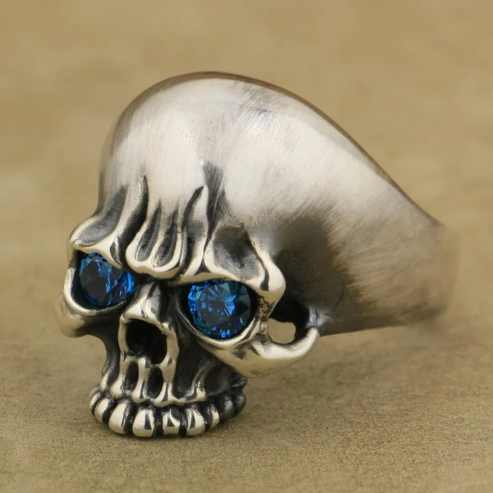 

925 Sterling Silver CZ Eyes Skull Ring Mens Biker Rock Punk Ring TA6X