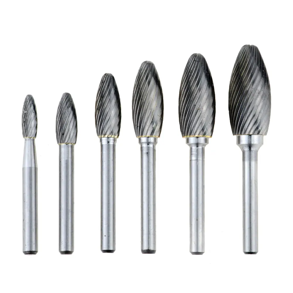 6-16mm Flame shape file Hand tools metal engraving milling cutter straight shank rotary burr H shape cemented carbide rotary