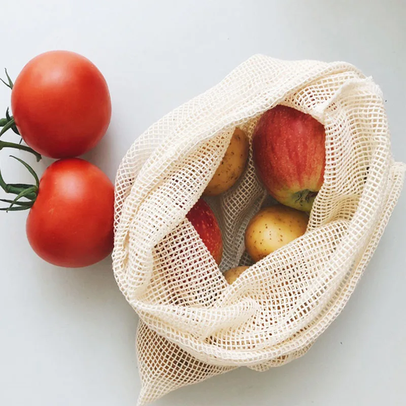 Fais Du Eco-friendly Vegetable Fruit Mesh Bag Drawstring Bundle Cotton String Bag Storage Mesh Cloth Kitchen Accessories