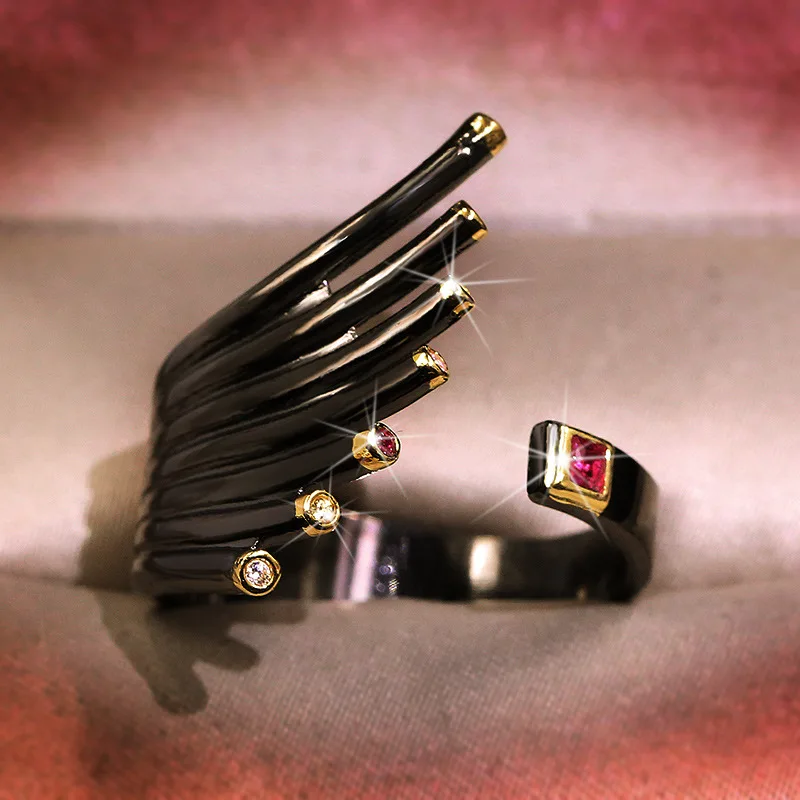 Vintage Punk męska Two Tone Tungsten Dragon Claw pierścienie czerwona cyrkonia kamień wkładka Retro Biker Rock Rings biżuteria podkreślająca osobowość prezent