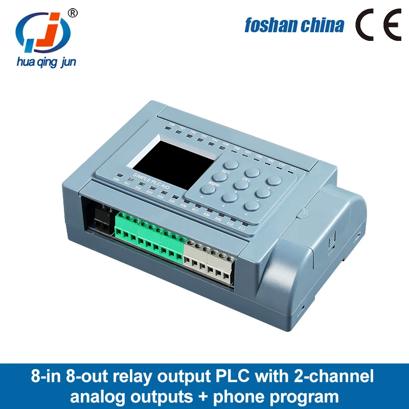 Huaqingjun 8-in 8-out Relay Output PLC 2AO 0-10V 0-20mA WIFI PLC for Annunciator