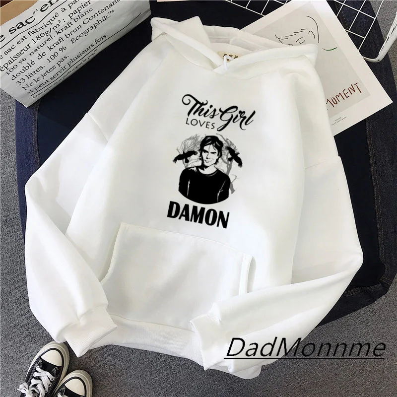 The Vampire Diaries 90\'s Movie Hoodies Women Cool Damon Harajuku Sweatshirts 2020 Funny Streetwear Graphic Hoody Female Hoodie