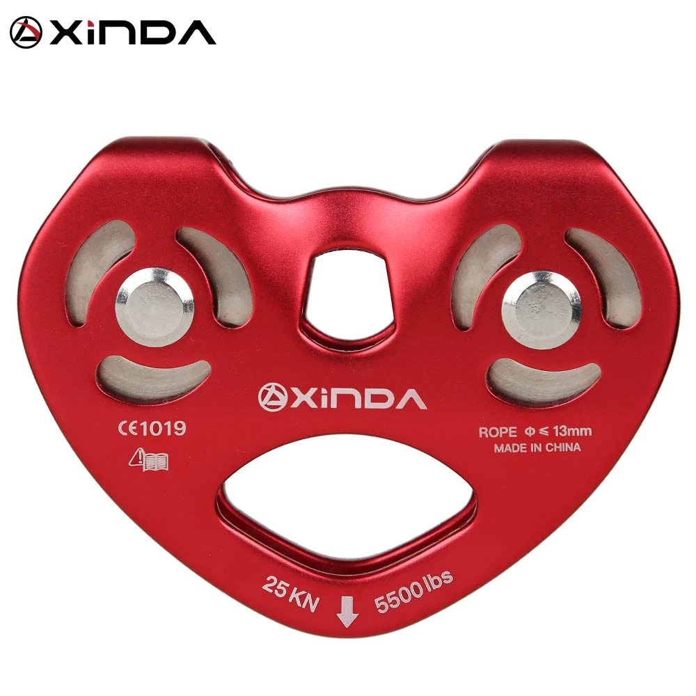 XINDA Professional 25KN Mountaineer Rock Climbing  Exploration High Altitude Traverse Carriage Magnalium Twin Wheels Pulley