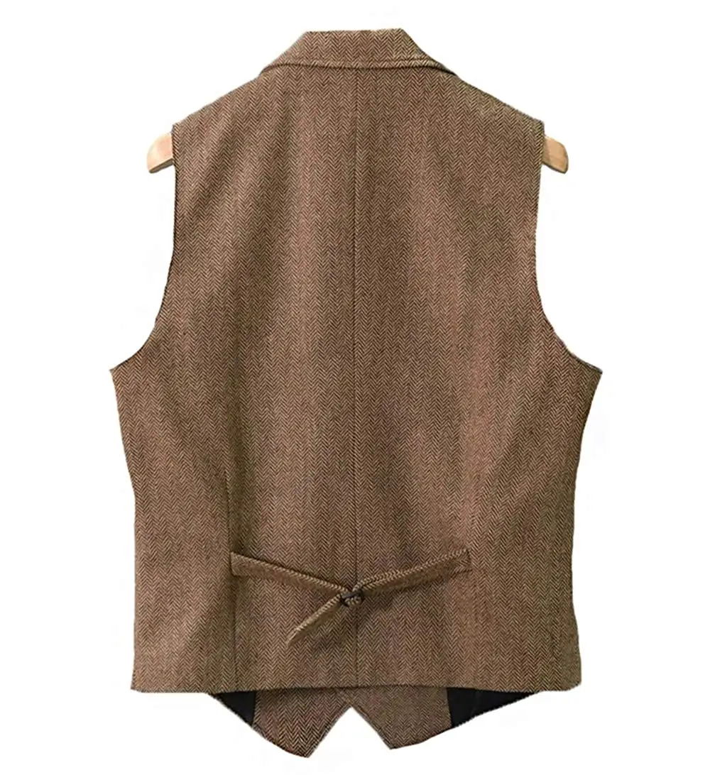 Brown/Blue/Green/Black Waistcoat Men's Casual Tweed Vest Wool Slim Fit Notch Lapel Herringbone Gilet For Wedding Leisure