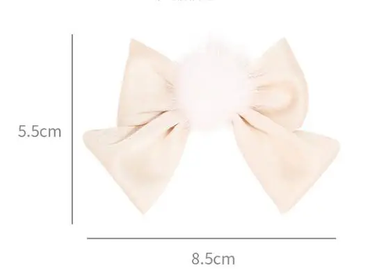 Fashion Ribbon Hairgrips Mink Fur Pompon Ball lovely Hair Barrettes Large Bow Hairpin For Girls Kids Hair Clip Hair Accessories