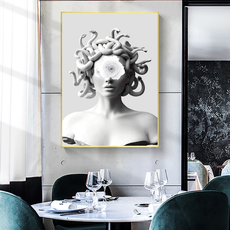 Canvas Painting Vaporwave Sculpture Of Medusa Canvas Art Posters Graffiti Art On the Wall Art Cover Face of Medusa Pictures