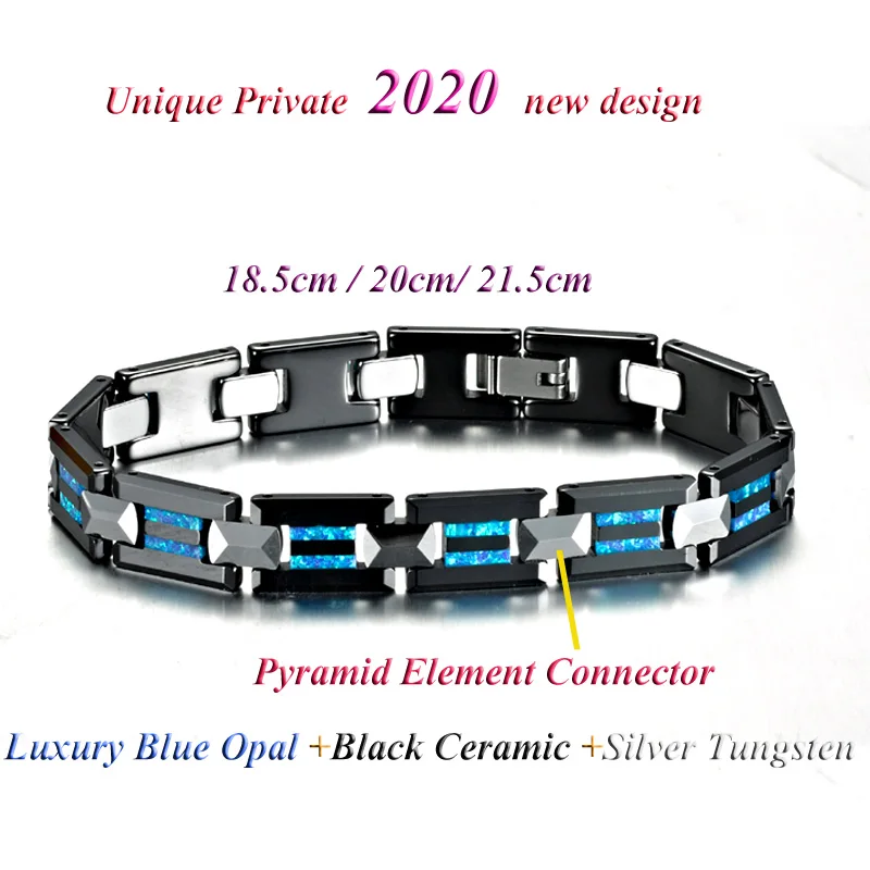 Luxury Bracelets for men male waterproof tarnish free fine Western Designer black ceramic blue opal tungsten carbide jewelry