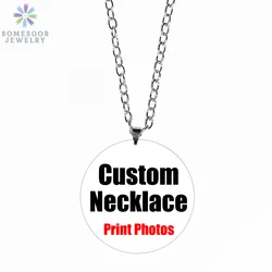 SOMESOOR 70cm Custom Stainless Steel Necklace With Personalized Photo Printed 6cm Round African Wooden Pendant For Women Gifts