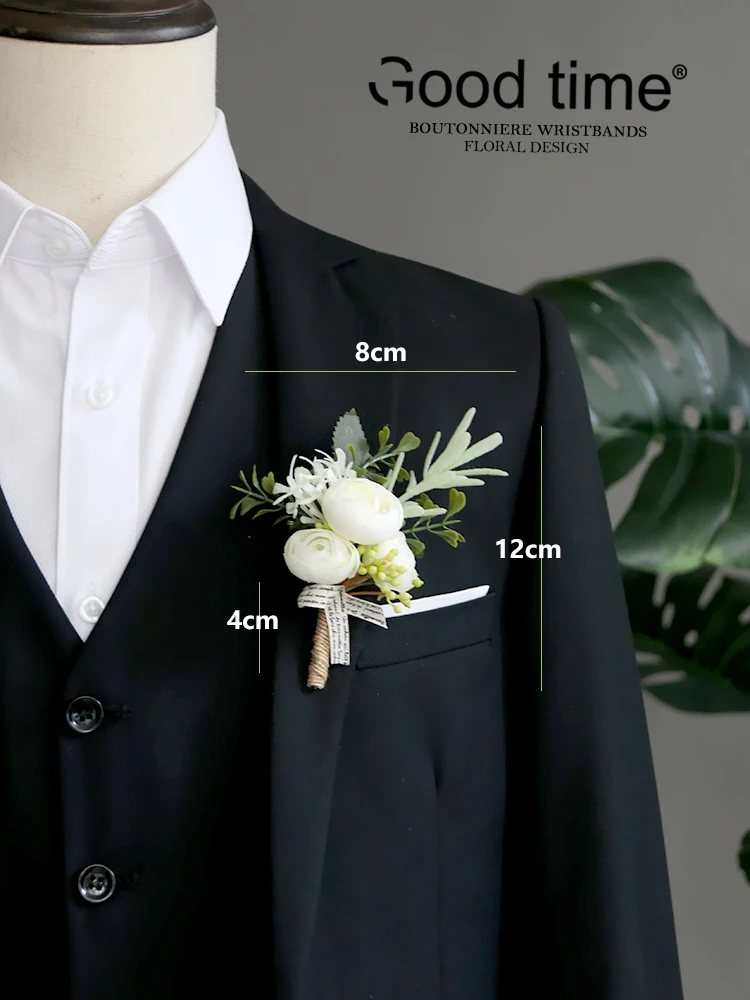 GT Lụa Corsages Boutonnieres Trang Trí Đám Cưới Hôn Nhân Hoa Hồng Wris Hoa Cho Khách Trắng