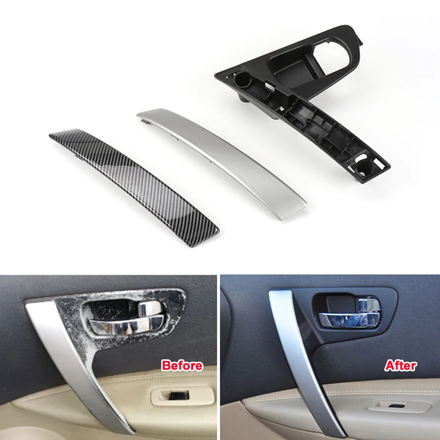 Car Inner Handle Interior Door Panel Pull Trim Cover Black Silver Carbon Fiber Left Right For Nissan Qashqai 2008-2015