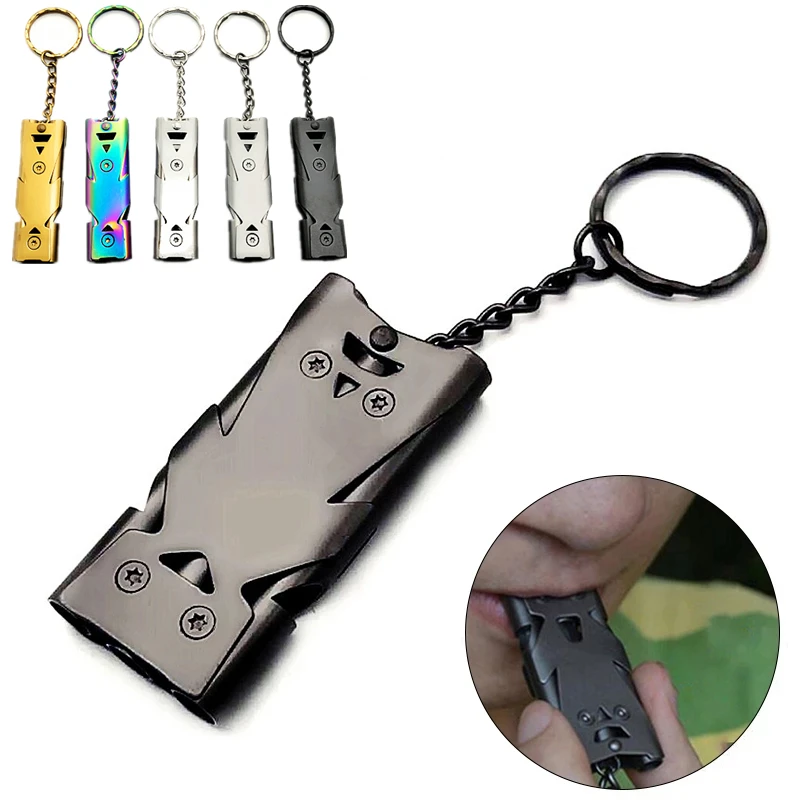 

EDC Outdoor Survival Whistle Stainless Steel Double Pipe Whistle Emergency Self-defense Survival Multi-tool High Decibel Whistle