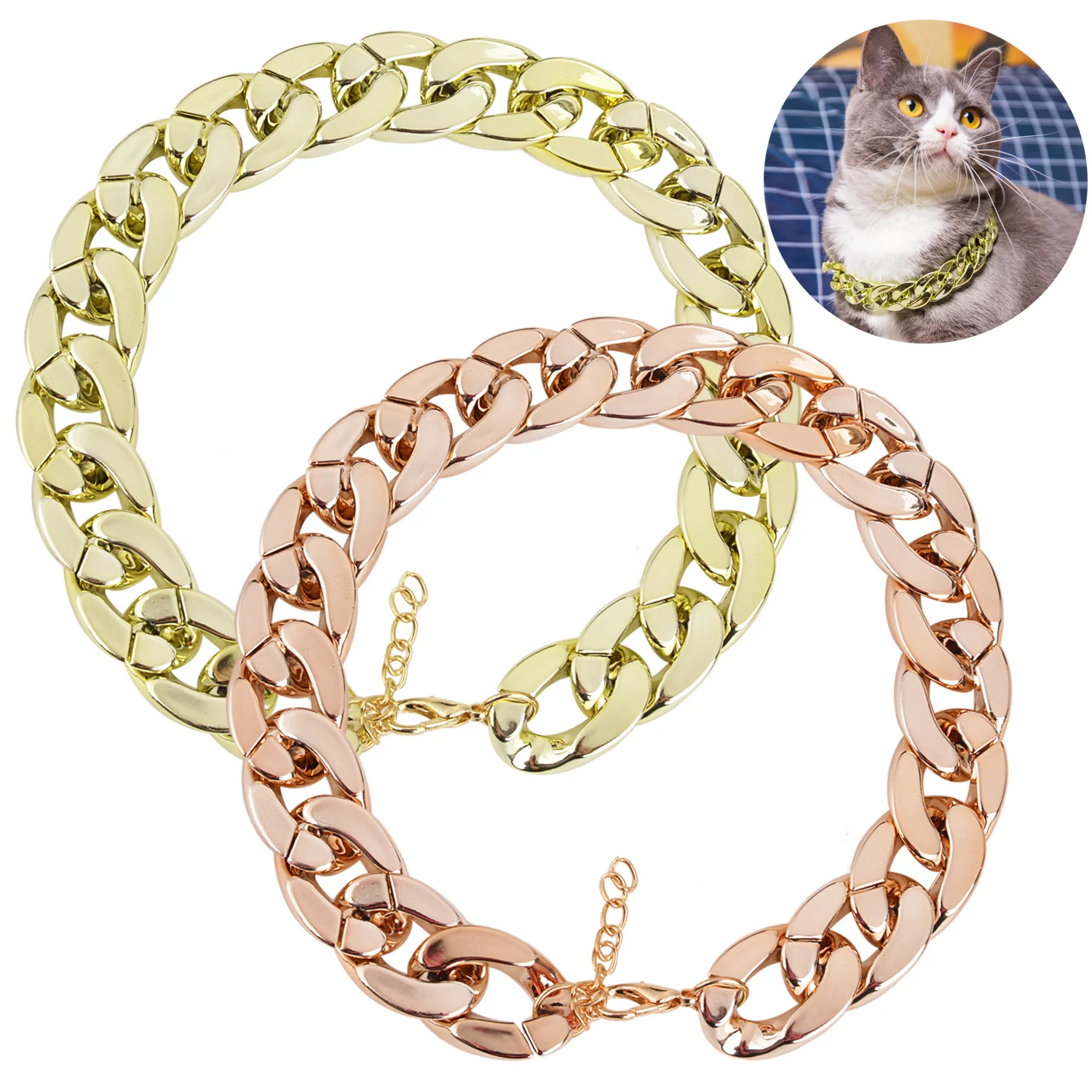 1PC Pet Dog Chain Choke Pet Dog Necklace Collars Thick Gold Chain Plated Plastic Safety Collar Puppy Supplies Pet Dog Accessory