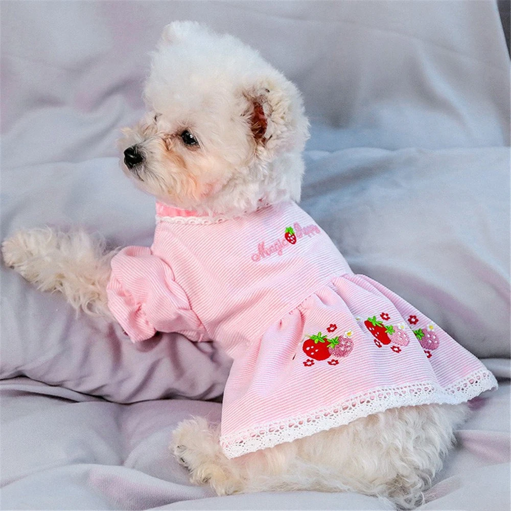 

Miflame Sweet Dog Dress Stripe Dog Shirts For Pet Clothes Pomeranian Bichon Dress Summer Dog Clothes Lovely Puppy Dress For Pet