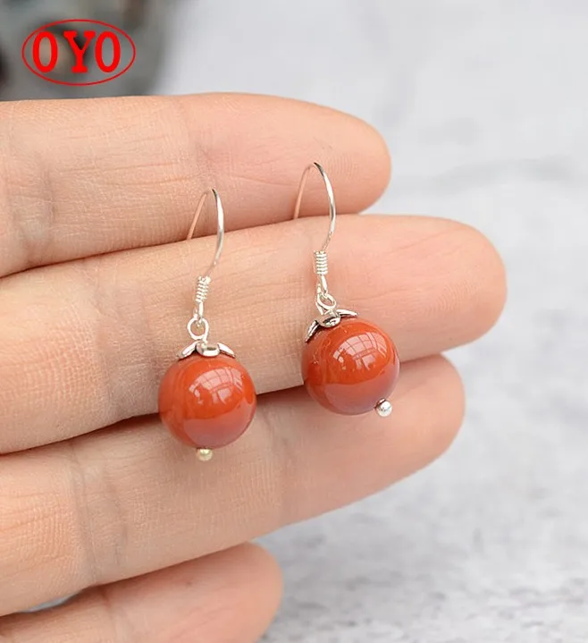 

Real s925 sterling silver southern red agate earrings simple and versatile female earrings