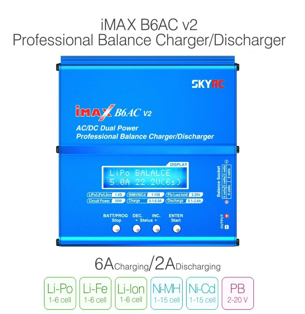 Original SKYRC iMAX B6AC V2 6A Lipo Battery Balance Charger LCD Display Discharger For RC Model Battery Charging Re-peak Mode