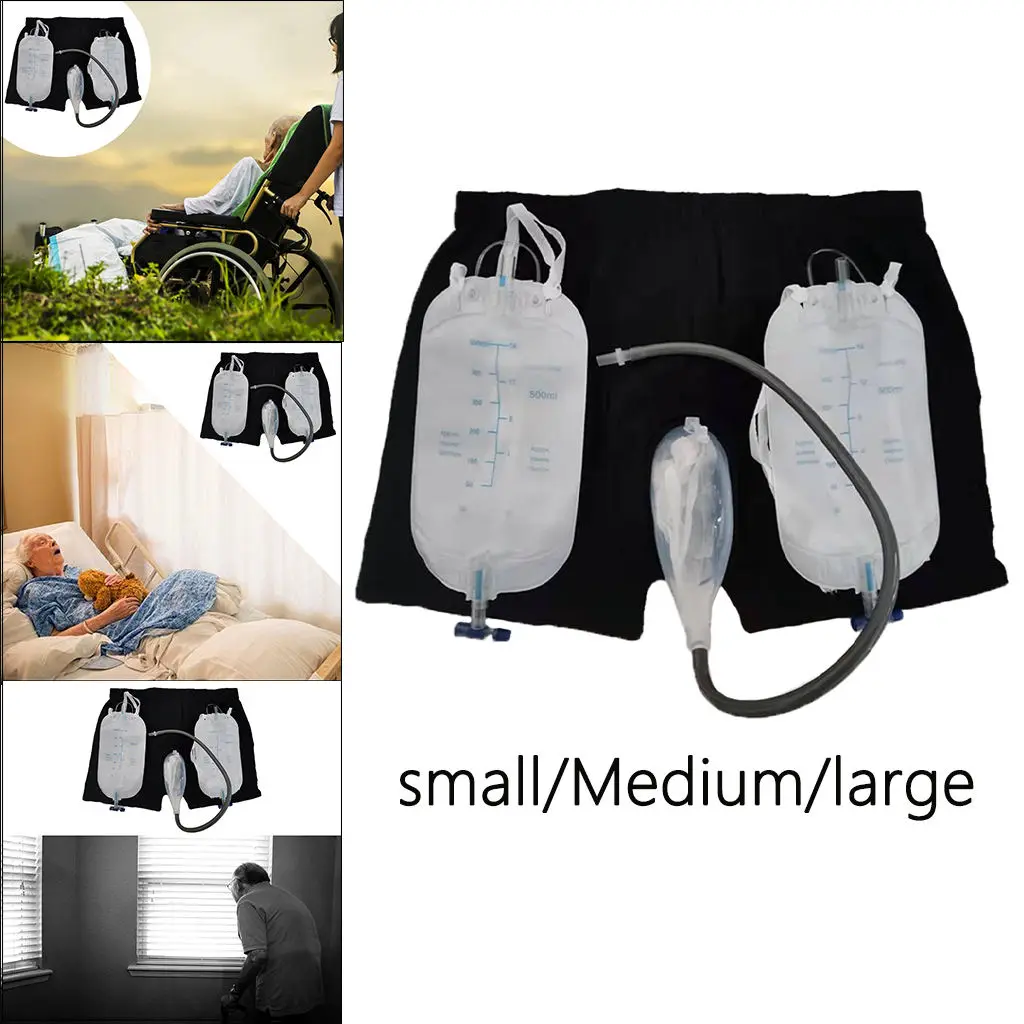 

Incontinence Underwear Reusable Leak Proof with Catheter Portable Silica Gel Urinal Collector Briefs Urine Leg Bag Elder Male