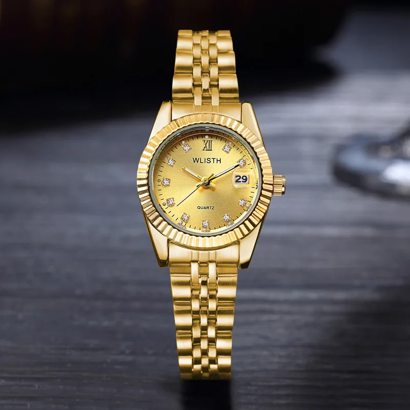 Reloj de pulsera de cuarzo dorado para Mujer, cronógrafo femenino De marca superior de lujo, con fecha, 2024