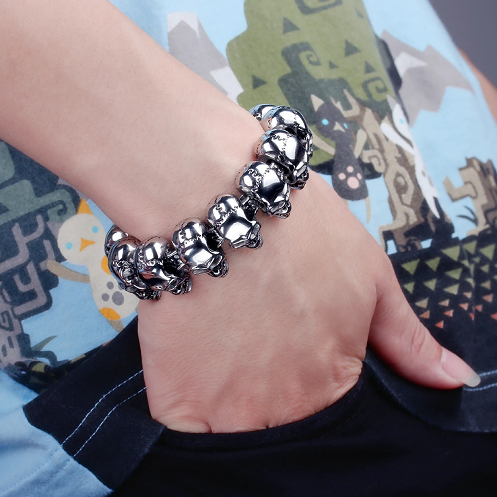 Ancient Demon Bone Ghost Head Bracelet Men Stainless Steel Fashion Skull Chain Bangle
