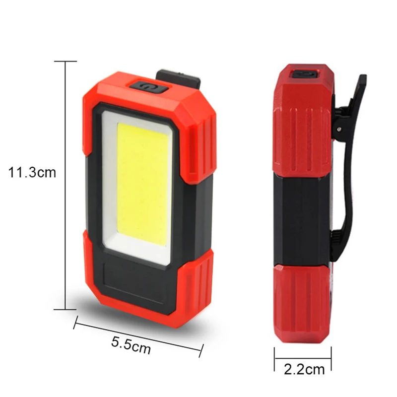 Battery Powered COB Work Lamp 3 Lighting Modes LED Work Light Magnetic Base & Clip Portable Flashlight For Outdoor Car Repair