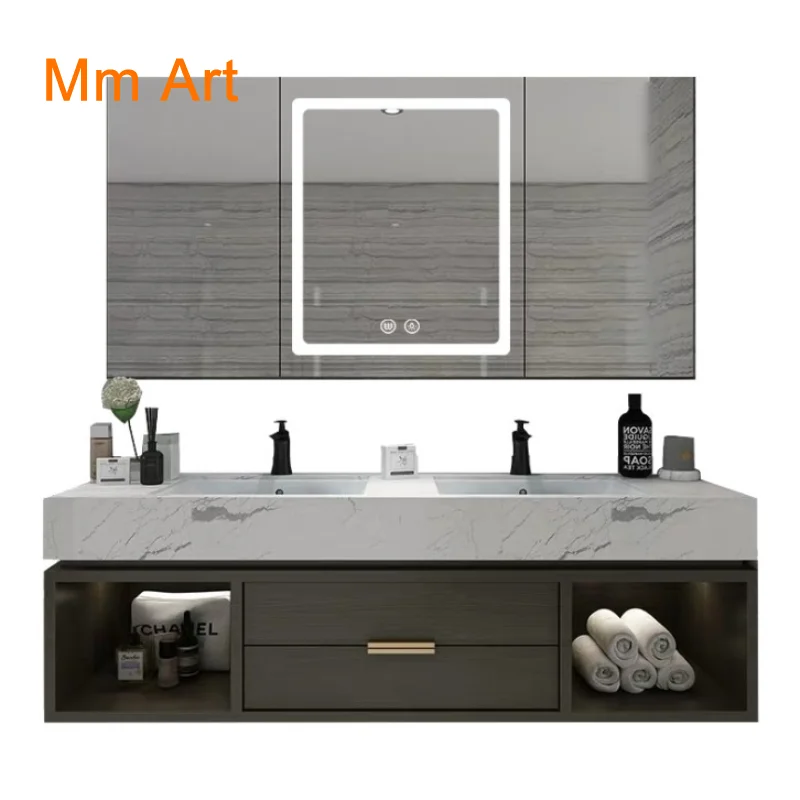 Factory Direct black color  Modern Wall Hung  marble Bathroom Vanity Unit Cabinet