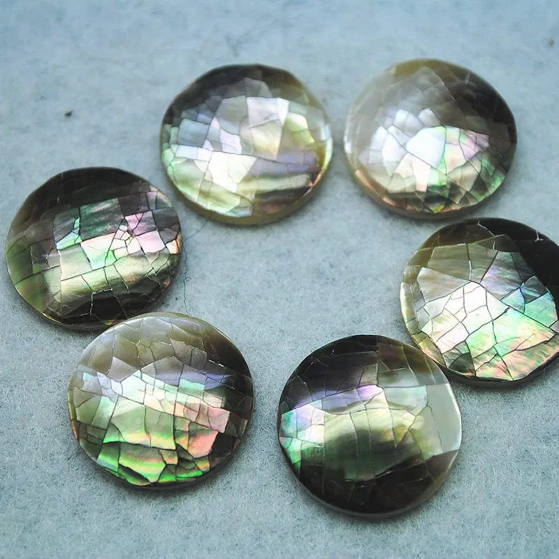 6PCS Natural Saltwater Shell Cabochons Round Shape Size 20mm Crack Surface For Women Pendants Making Diy Jewelry Findings