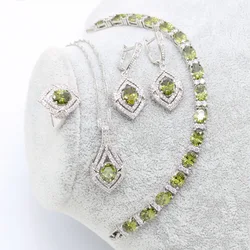 XUTAAYI Green 925 Silver Wedding Jewelry Sets Earrings For Women Luxury Jewelry Bracelet Rings Bridal Pendant Necklace Set