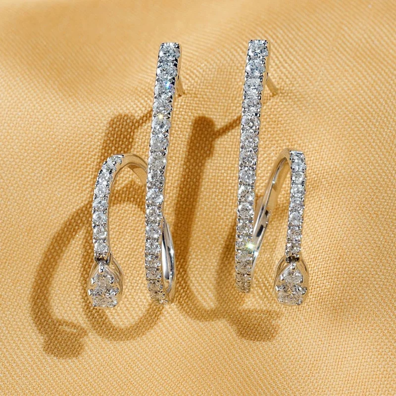 Huitan Fashion Geometric Shaped Stud Earrings for Women OL Style Bling Stylish Female Accessories Luxury Cubic Zirconia Jewelry