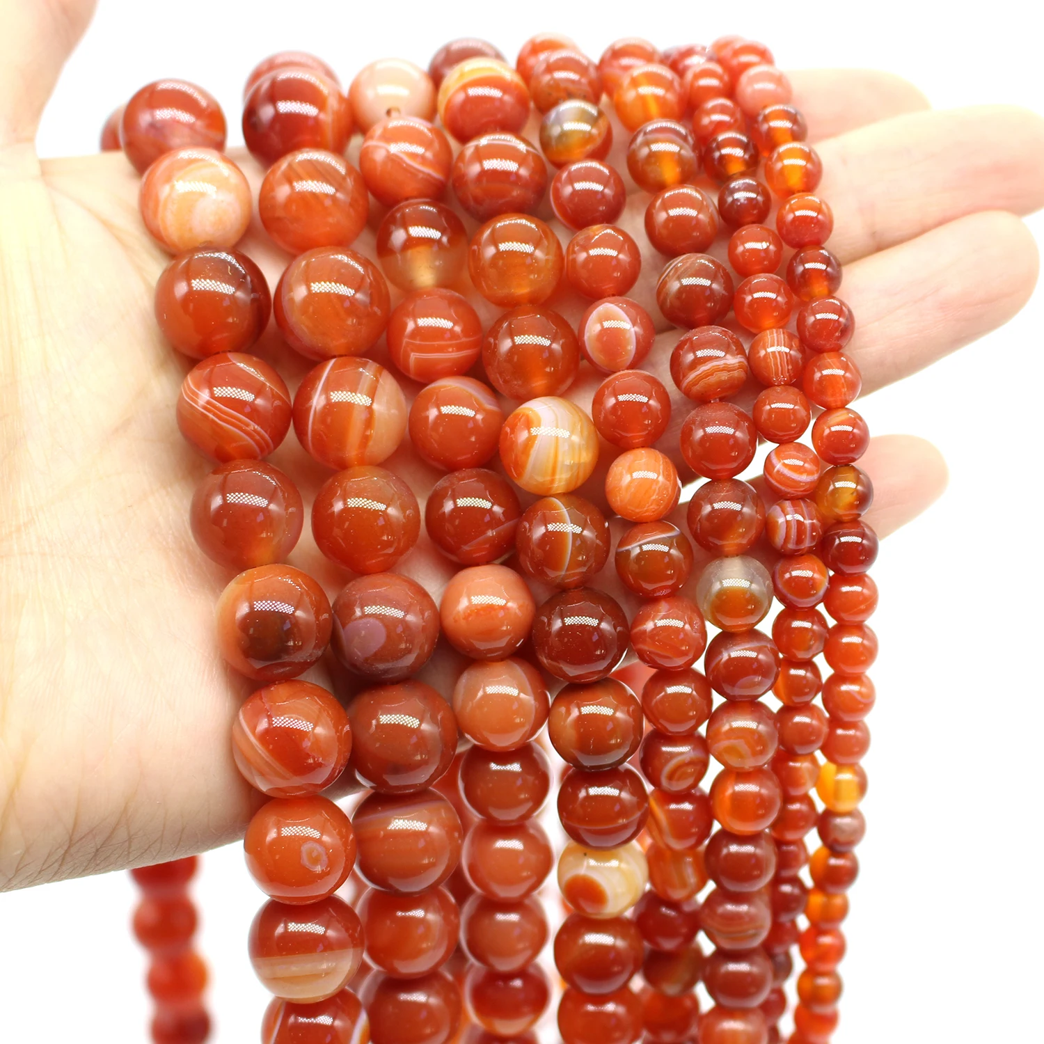 Oameusa Red Striped Agates Beads Stone Beads Loose Beads For Jewelry Making Spacer Beads Accessories Diy Make