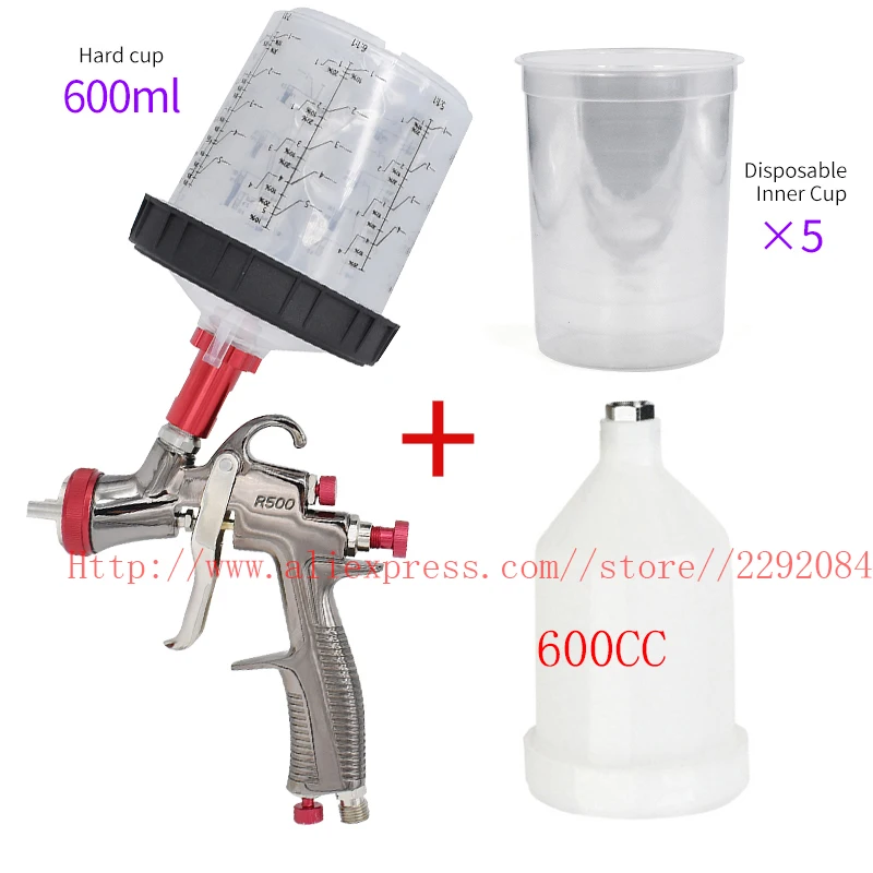 LVLP manual spray gun air spray gun airbrush 1.3mm 600CC no-clean cup paint mixing cup spray gun suitable for paint craftsmen