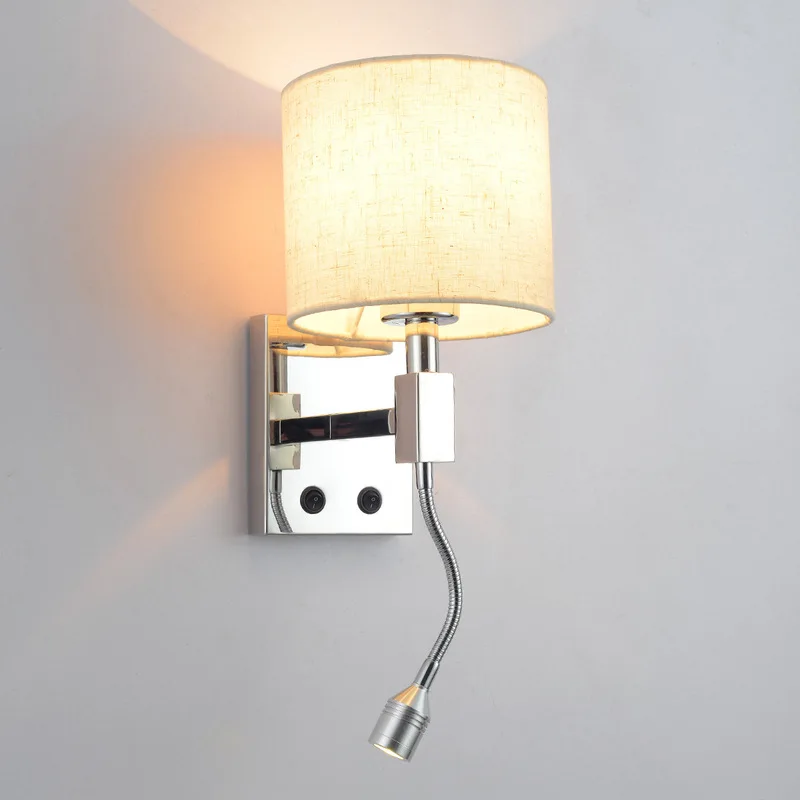 

Sweet Bedroom Bedside Wall Lamp Led Hotel Rooms WitStainless Steel Switch