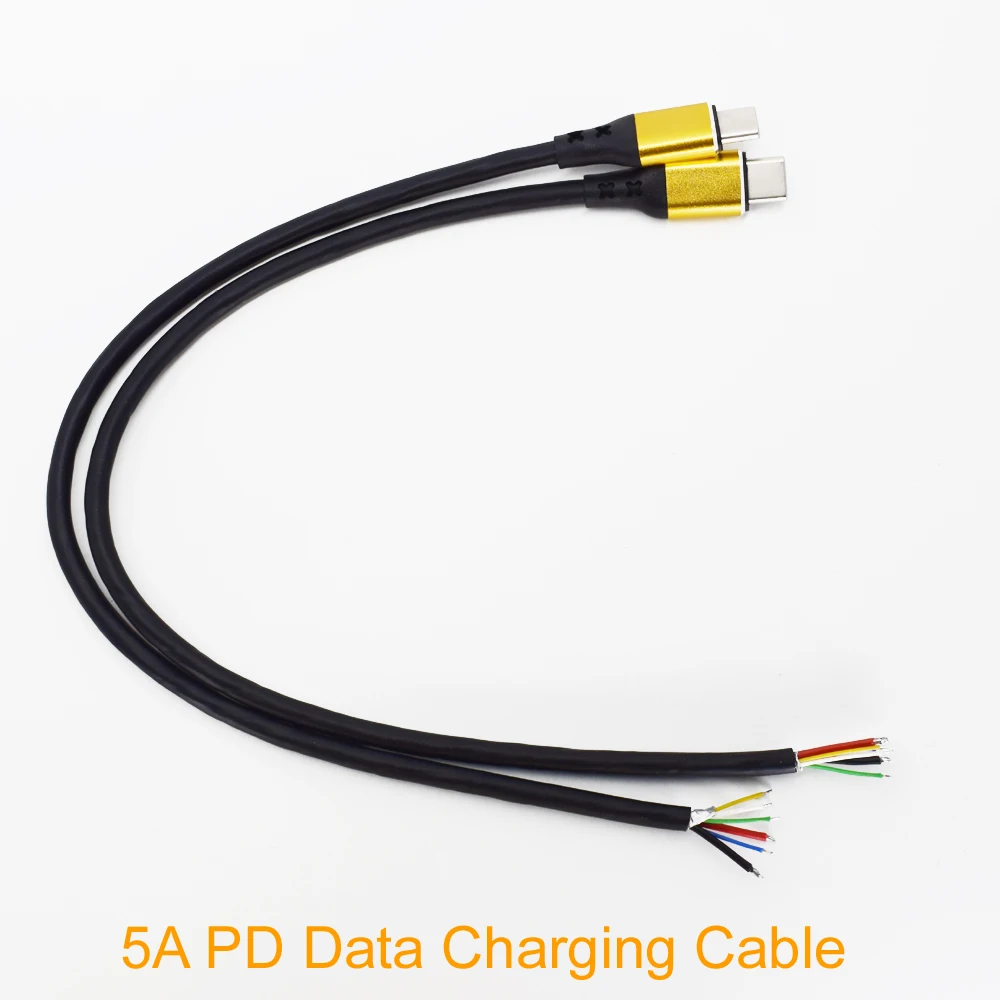 1pc 30cm USB Type-C Male Plug PD Power Cable 5A Fast Charge 6 Wires Pigtail DIY