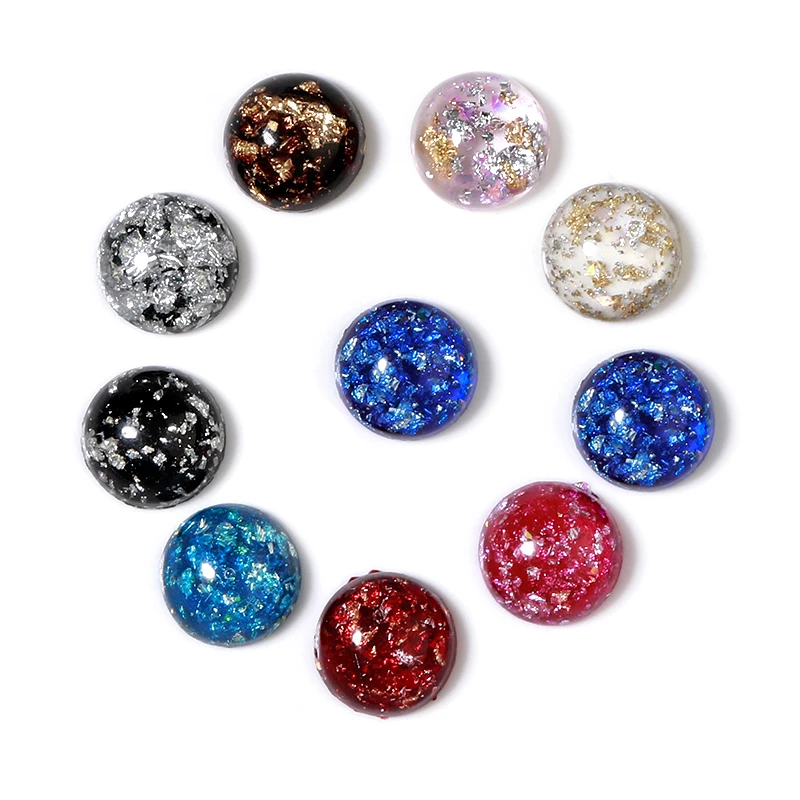 50 sztuk żywica 10/12mm okrągły Flatback Cabochon Spacers wkładka kolorowe złota folia papieru dla DIY tworzenia biżuterii akcesoria do nakrycia głowy