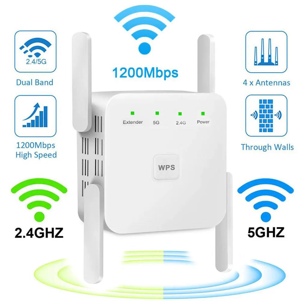 

5G Router WiFi Range Repeater Extender Wireless Wi-Fi 802.11N Booster Amplifier 2.4G/5Ghz Network Long Signal 1200/300Mbps