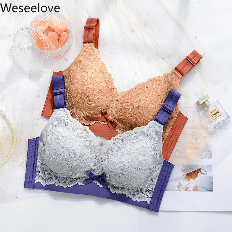 

Weseelove Women Full Coverage Wire Free Lace Bra Sexy Underwear Breathable Thin Lingerie 34 36 38 40 42 B C D X54