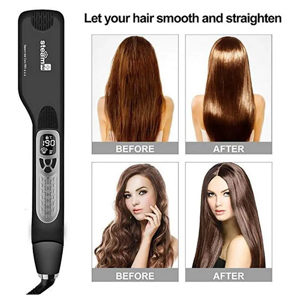 Professional Dual-Voltage Titanium Steam Hair Straightener with Wide Plates, Temperature Control, and Multi-Style Function