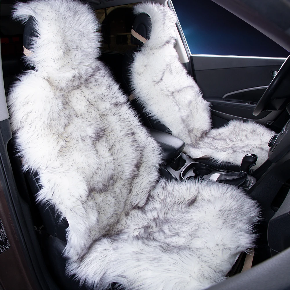 KAWOSEN 2 pcs/set Long Faux Fur Seat Cover, Universal Artificial Plush Car Seat Covers, 9 Color Cute Plush Seat Cushion LFFS02