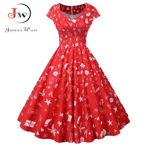 Imagen 2 del producto Vestido de verano de manga corta con cuello de pico para mujer, traje Sexy con estampado de cintura alta, Estilo Vintage, Swing grande, elegante, 3XL